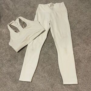 Fabletics Off-White Leggings and Sports Bra Set